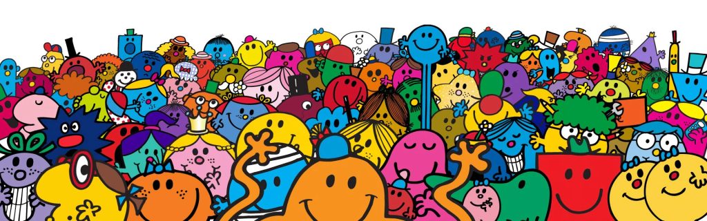 Colorful collage of Mr. Men and Little Miss characters from the official Mr. Men website.