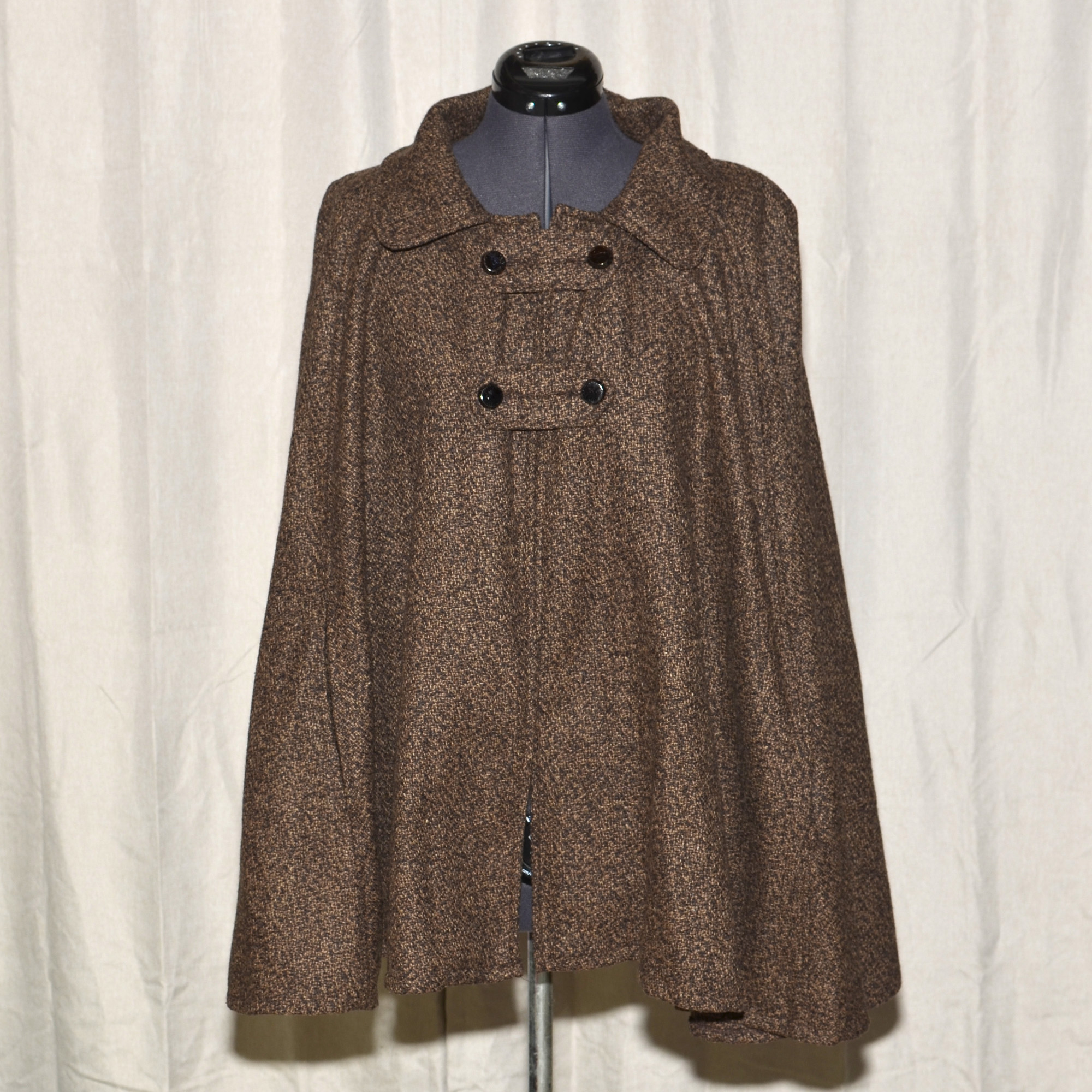 Mottled brown formal capelet jacket with open collar and button closure front, plus size, from Eshakti.
